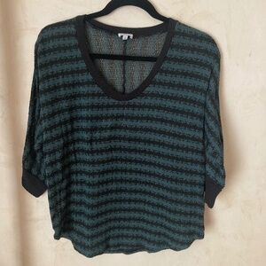 Splendid Green & Black striped sweater, Small, Made in USA, 3/4 Sleeve